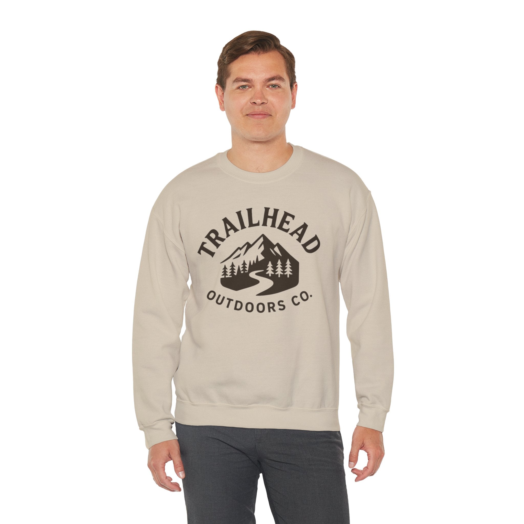 Trailhead Outdoors Co. Crewneck Sweatshirt — Vintage Mountain Trail Graphic