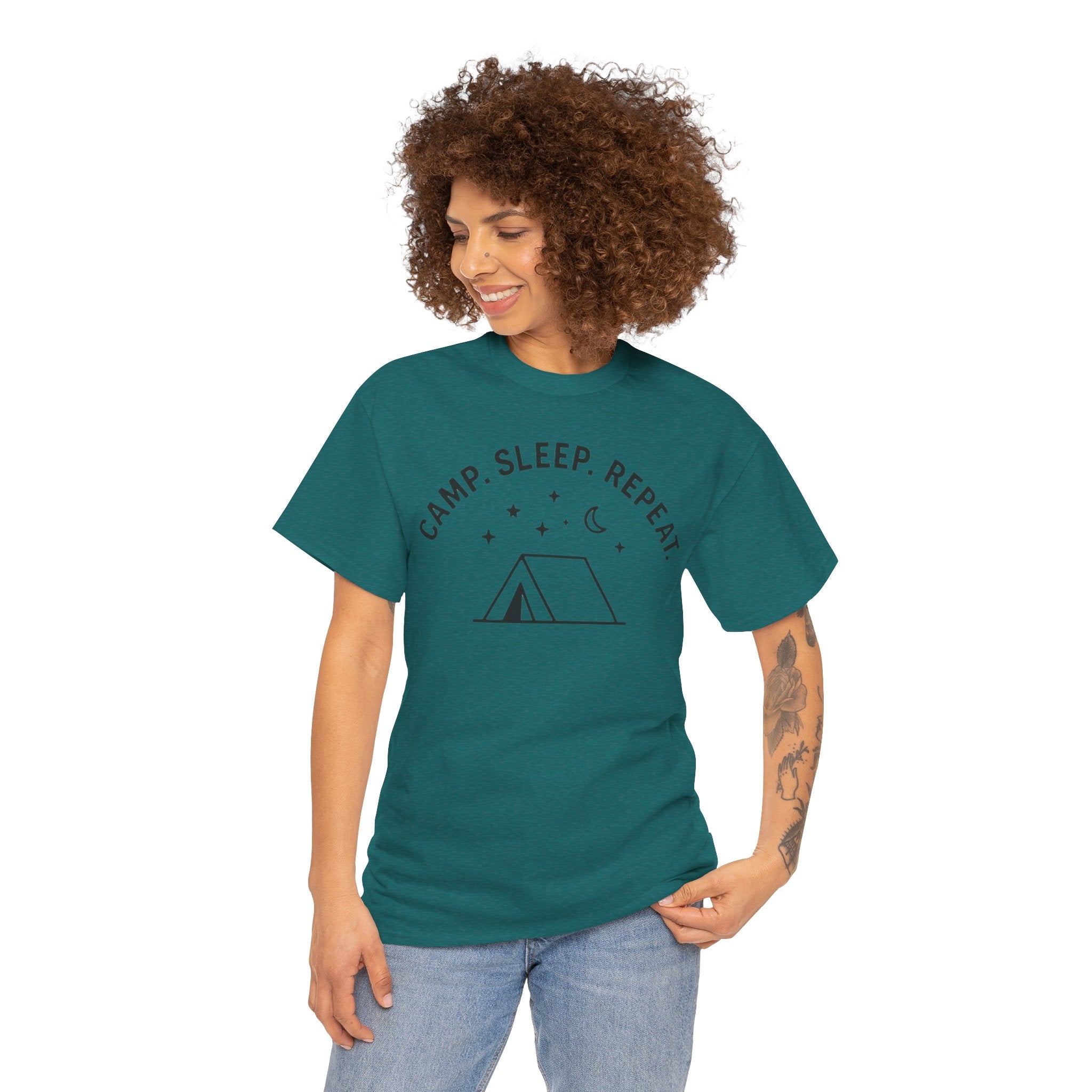 Camp, Sleep, Repeat Tent Graphic Tee — Casual Camping T‑Shirt for Outdoor Lovers