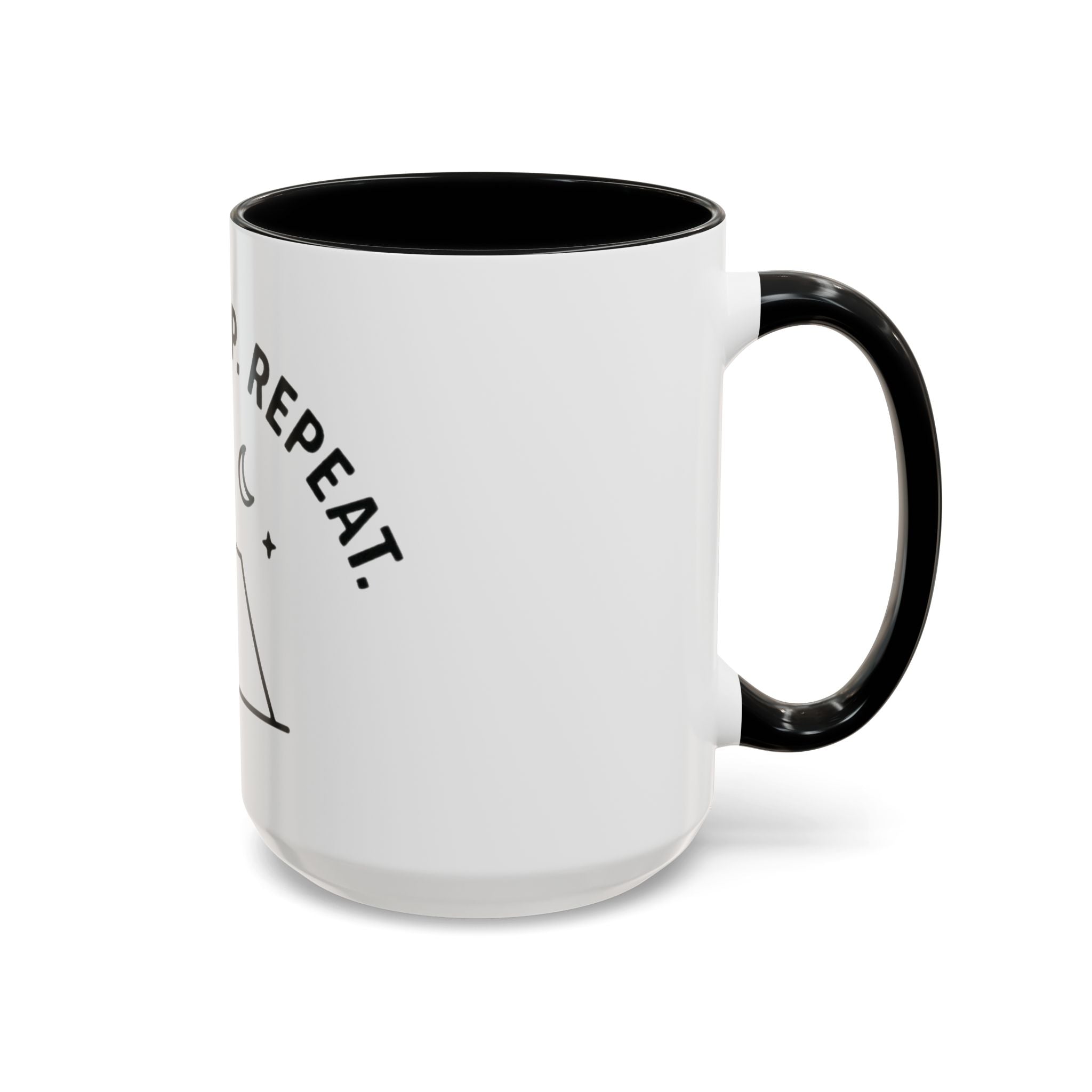 Camping Coffee Mug — "Camp. Sleep. Repeat." Black Accent 11/15oz