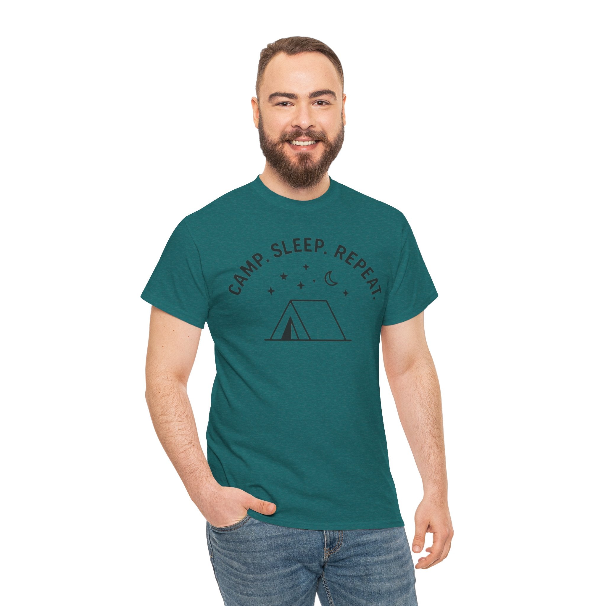 Camp, Sleep, Repeat Tent Graphic Tee — Casual Camping T‑Shirt for Outdoor Lovers
