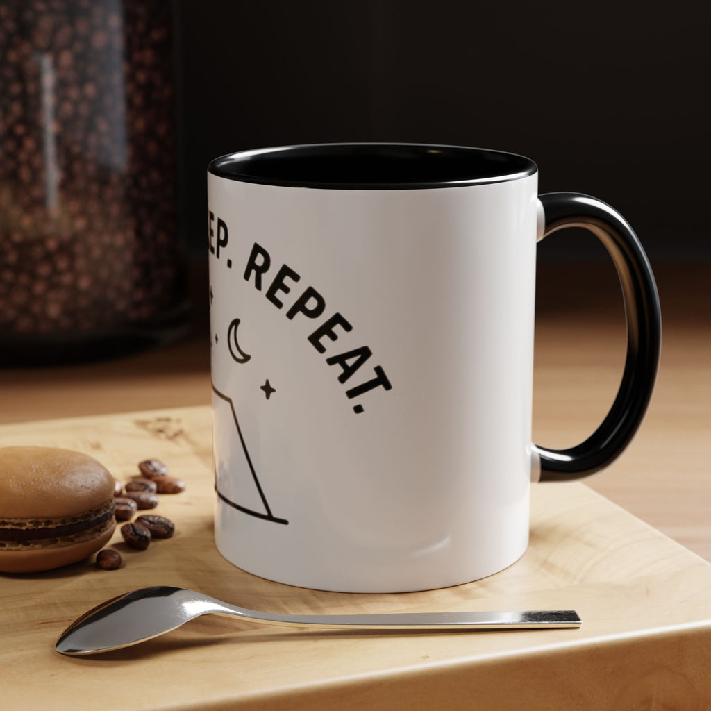 Camping Coffee Mug — "Camp. Sleep. Repeat." Black Accent 11/15oz