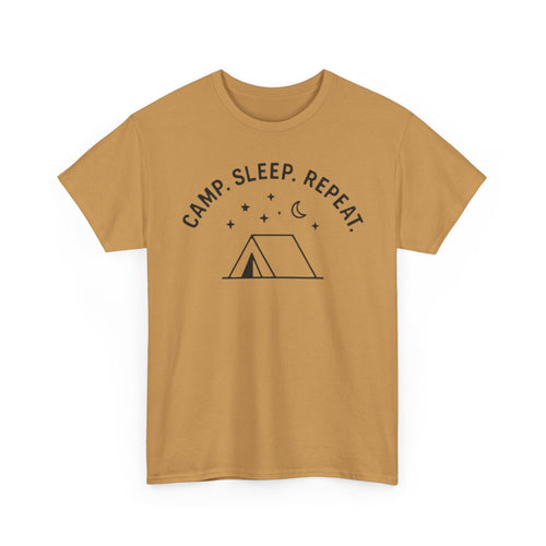 Camp, Sleep, Repeat Tent Graphic Tee — Casual Camping T‑Shirt for Outdoor Lovers