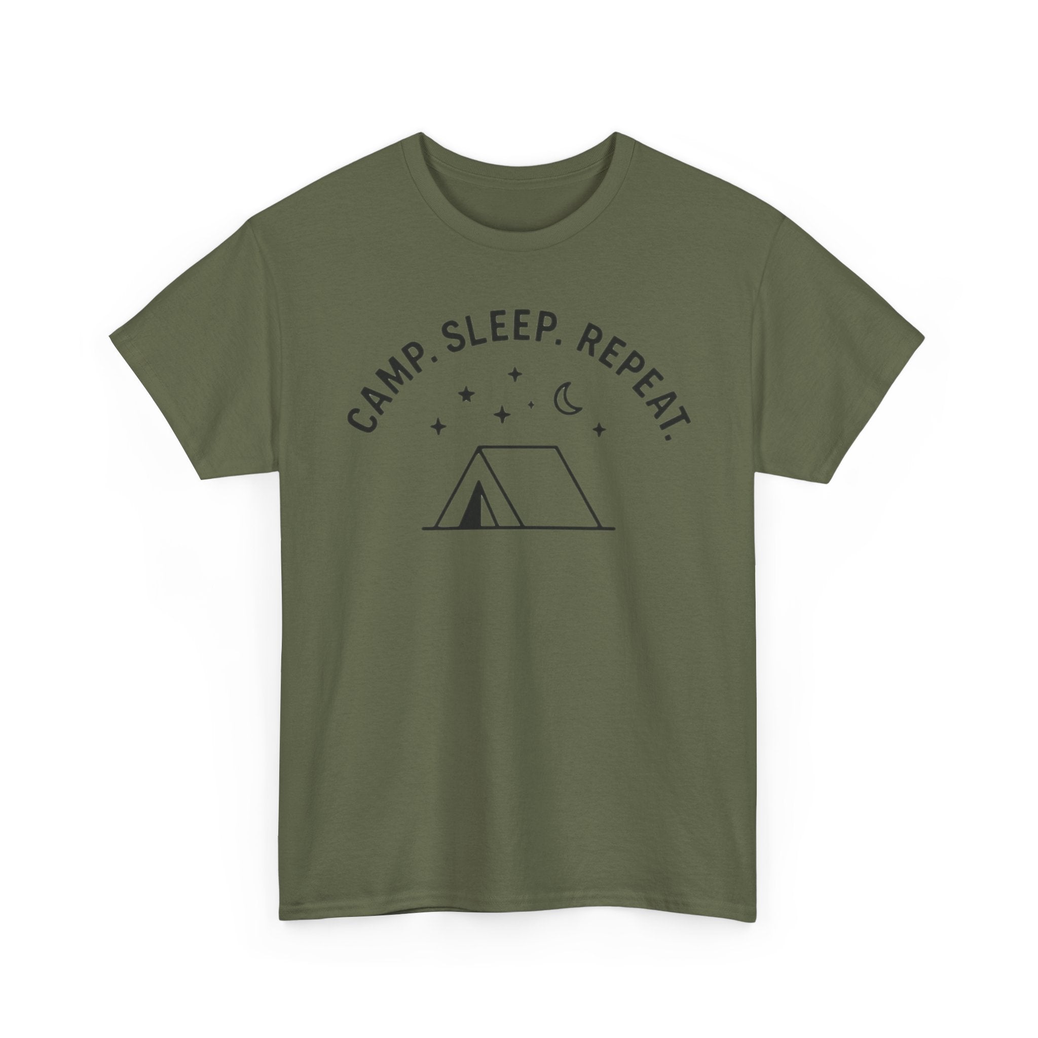Camp, Sleep, Repeat Tent Graphic Tee — Casual Camping T‑Shirt for Outdoor Lovers